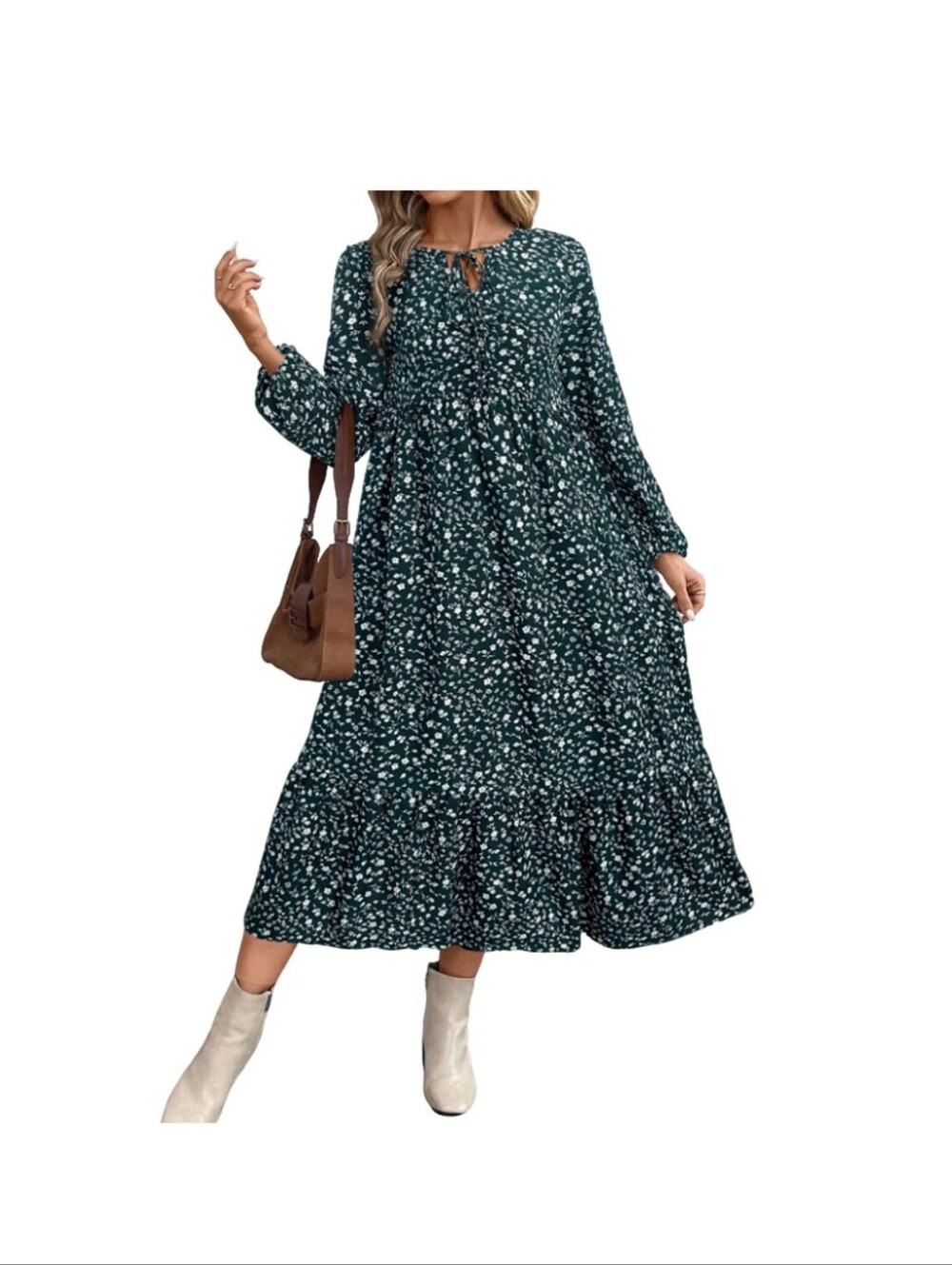 Emerald Green Floral Maxi Dress Long Sleeve - FimarSted (NWT) Size S